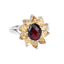 Load image into Gallery viewer, Natural Garnet and Citrine Sunflower Ring