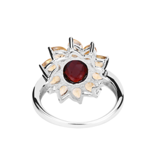 Load image into Gallery viewer, Natural Garnet and Citrine Sunflower Ring