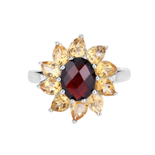 Load image into Gallery viewer, Natural Garnet and Citrine Sunflower Ring
