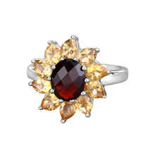 Load image into Gallery viewer, Natural Garnet and Citrine Sunflower Ring