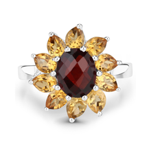 Load image into Gallery viewer, Natural Garnet and Citrine Sunflower Ring