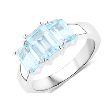 Load image into Gallery viewer, Genuine Blue Topaz 3 Stone Ring