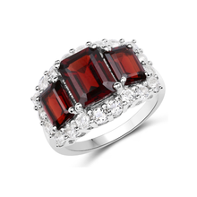Load image into Gallery viewer, Genuine Three Stone Garnet Halo Ring