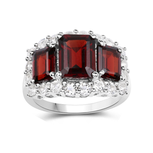 Load image into Gallery viewer, Genuine Three Stone Garnet Halo Ring