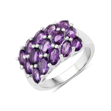 Load image into Gallery viewer, Genuine Amethyst Cluster Ring Silver