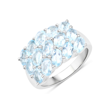 Load image into Gallery viewer, Genuine Blue Topaz Cluster Ring Silver
