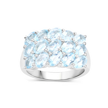 Load image into Gallery viewer, Genuine Blue Topaz Cluster Ring Silver