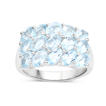 Load image into Gallery viewer, Genuine Blue Topaz Cluster Ring Silver