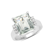 Load image into Gallery viewer, Green Amethyst and White Topaz Solitaire Sterling Silver Ring