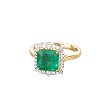 Load image into Gallery viewer, 14K Gold Natural Green Zambian Emerald Diamond Halo Ring