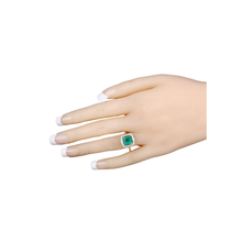 Load image into Gallery viewer, 14K Gold Natural Green Zambian Emerald Diamond Halo Ring