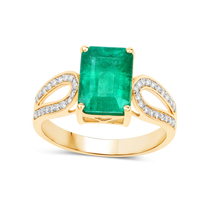 Load image into Gallery viewer, 14K Gold Genuine Green Zambian Emerald Diamond Ring