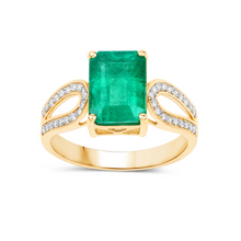 Load image into Gallery viewer, 14K Gold Genuine Green Zambian Emerald Diamond Ring
