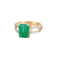 Load image into Gallery viewer, 14K Gold Genuine Green Zambian Emerald Diamond Ring