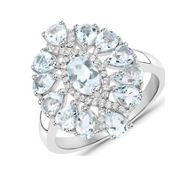 Load image into Gallery viewer, Genuine Aquamarine and White Topaz Cluster Ring