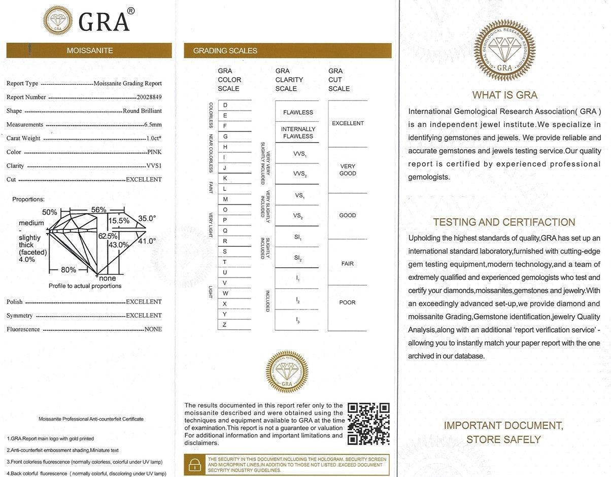 quality certification of Pink Moissanite Solitiare Necklace - FineColorJewels