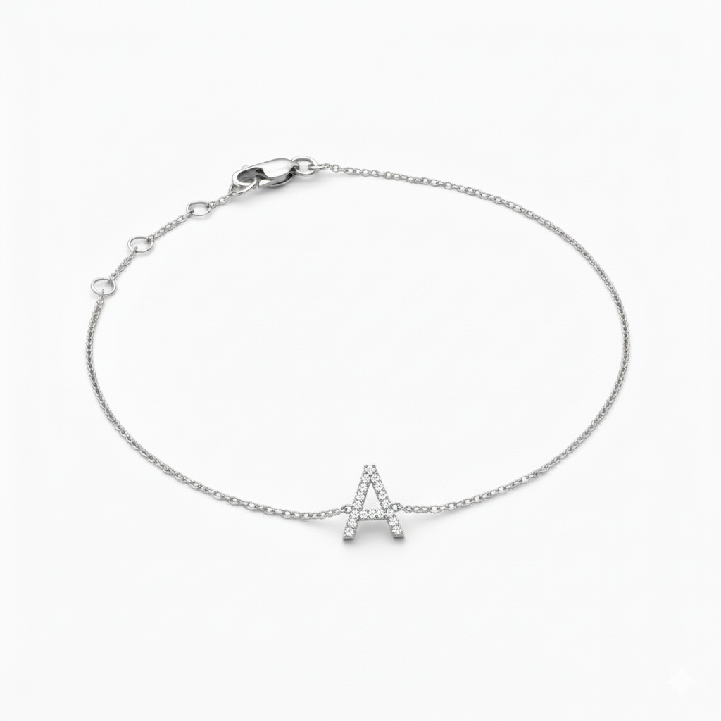 Mini Block Initial Diamond Bracelet Gold