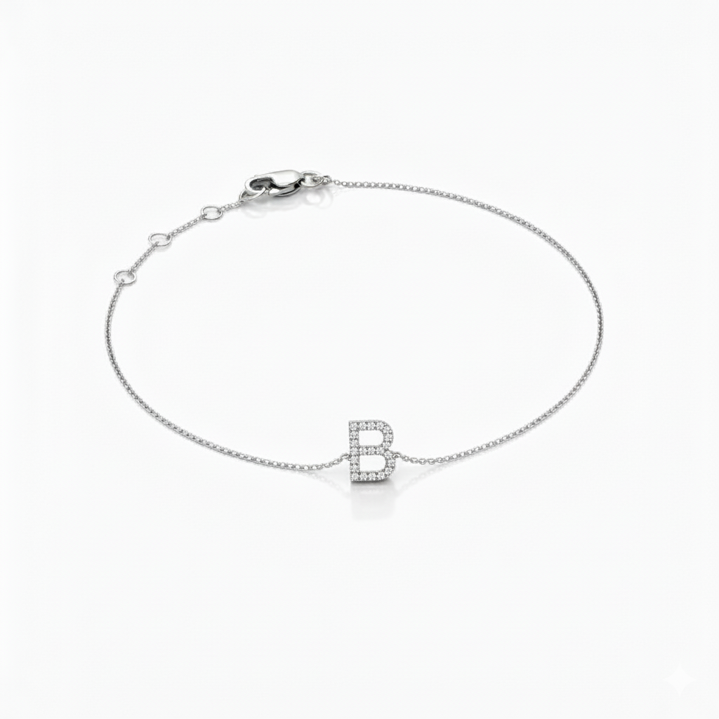 Mini Block Initial Diamond Bracelet Gold