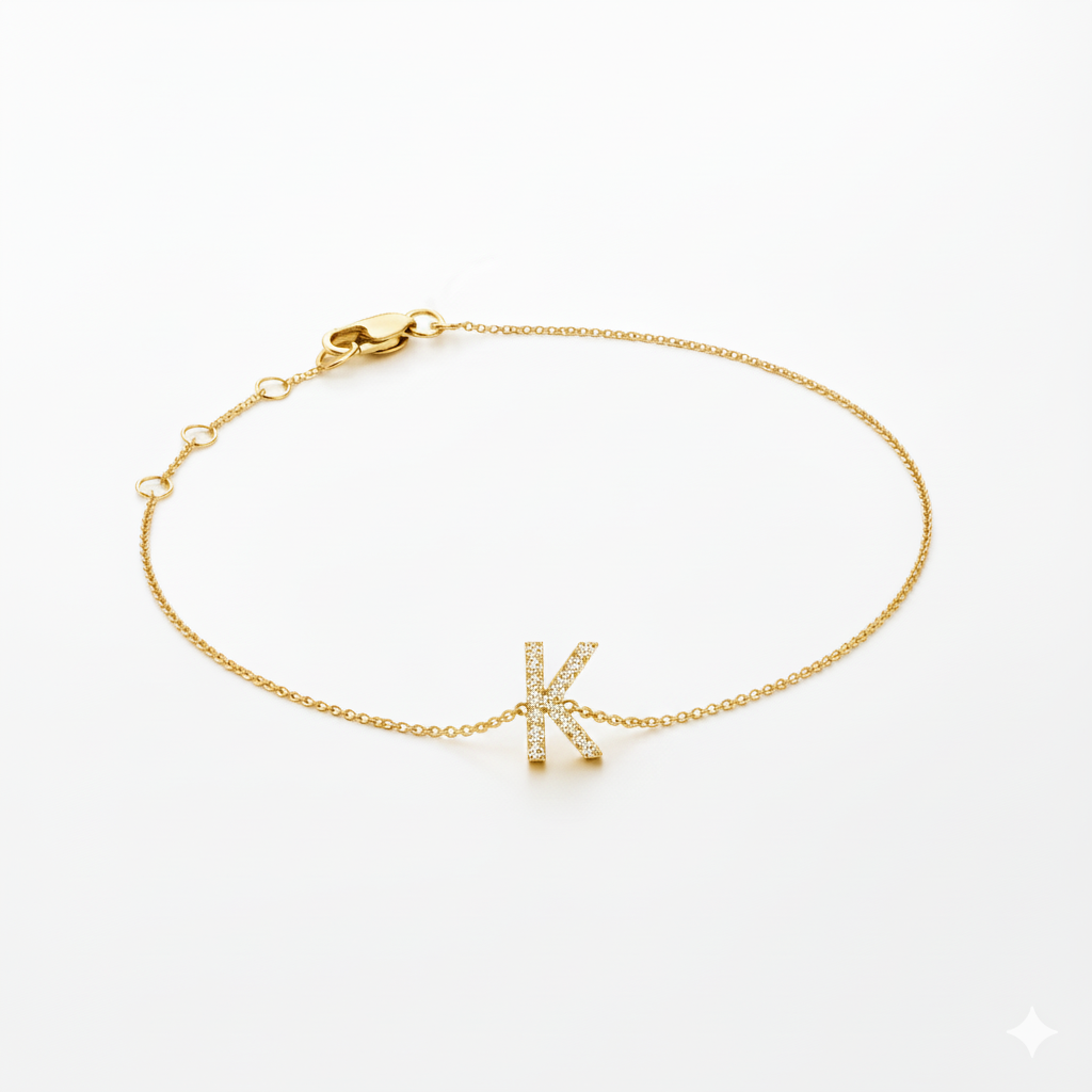 Mini Block Initial Diamond Bracelet Gold