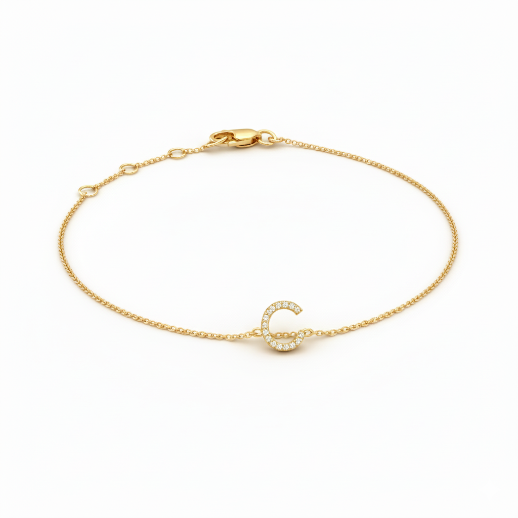 Mini Block Initial Diamond Bracelet Gold