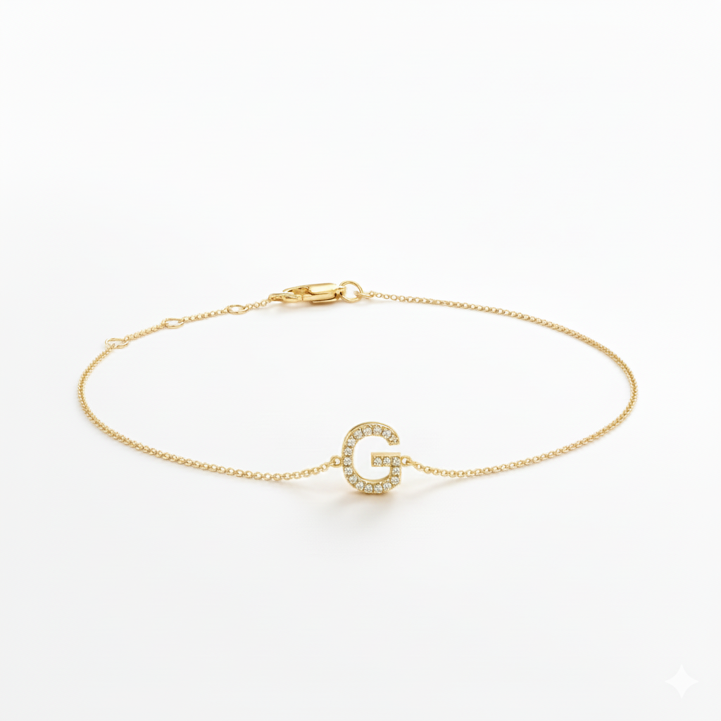 Mini Block Initial Diamond Bracelet Gold