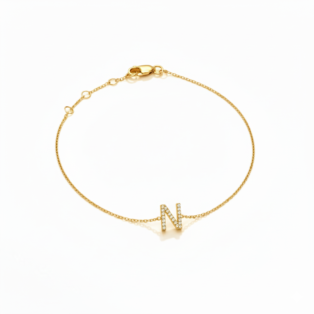 Mini Block Initial Diamond Bracelet Gold