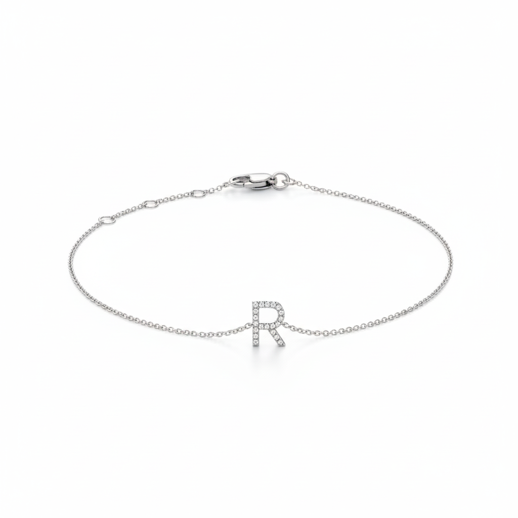 Mini Block Initial Diamond Bracelet Gold