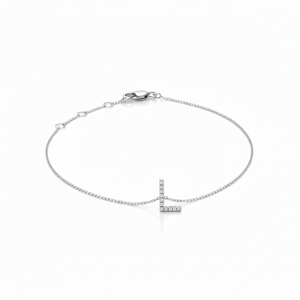 Mini Block Initial Diamond Bracelet Gold