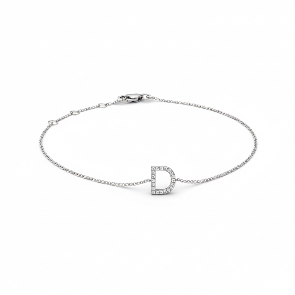 Mini Block Initial Diamond Bracelet Gold