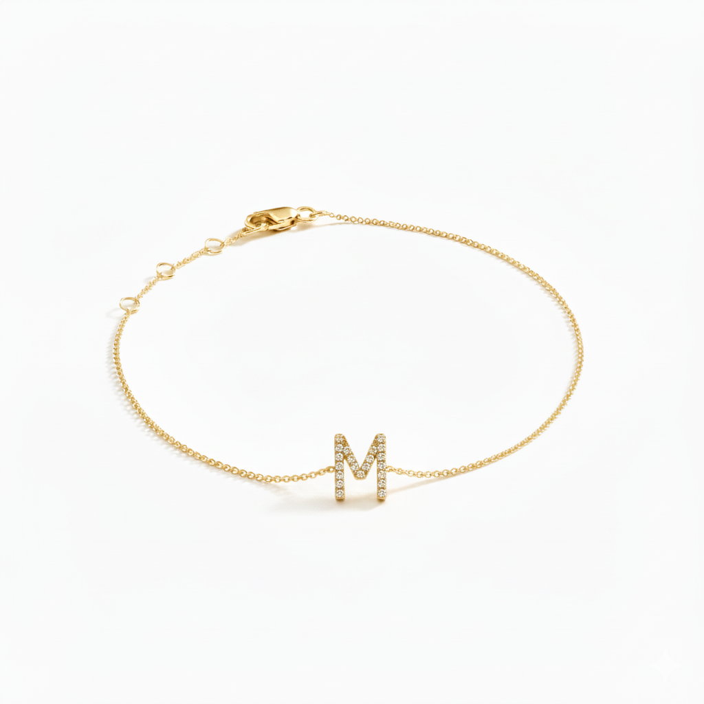 Mini Block Initial Diamond Bracelet Gold