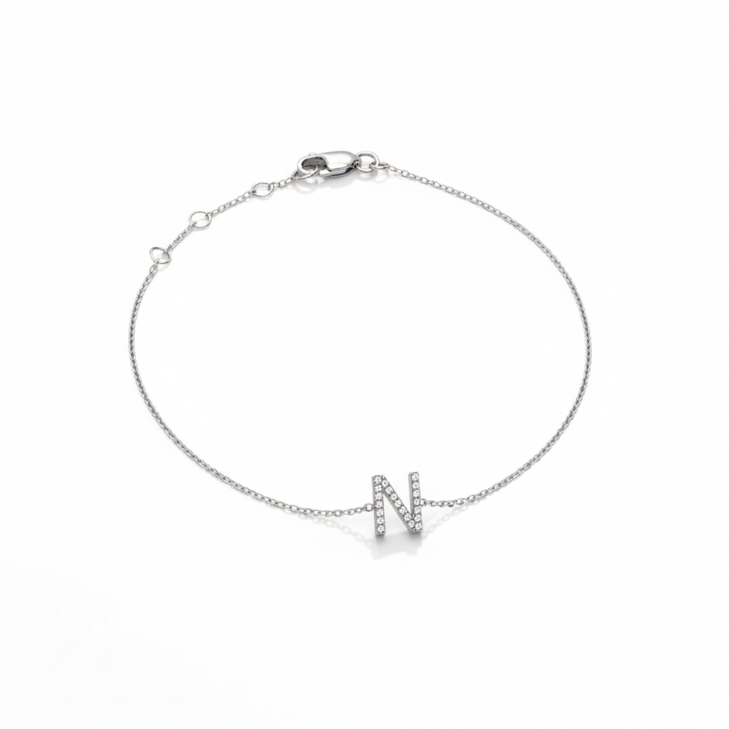 Mini Block Initial Diamond Bracelet Gold