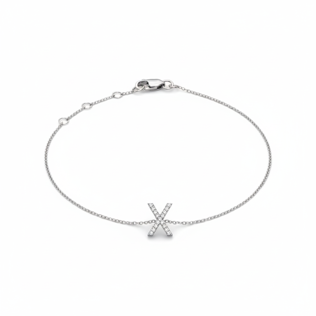 Mini Block Initial Diamond Bracelet Gold