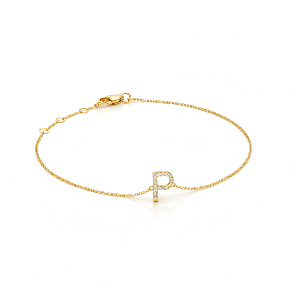 Mini Block Initial Diamond Bracelet Gold