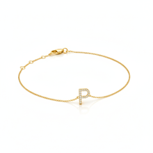 Load image into Gallery viewer, Mini Block Initial Diamond Bracelet Gold