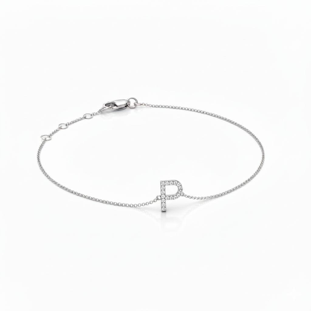 Mini Block Initial Diamond Bracelet Gold