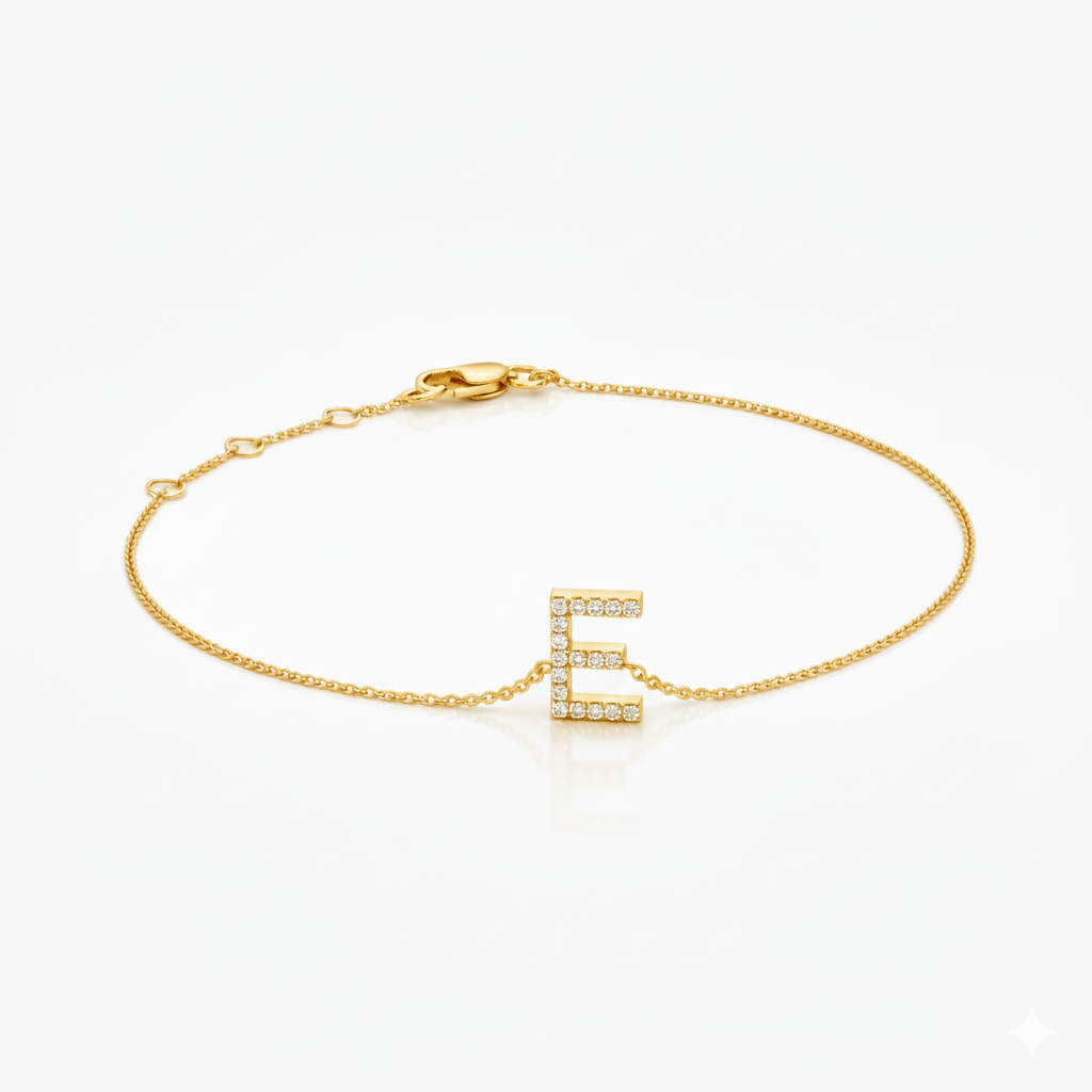 Mini Block Initial Diamond Bracelet Gold