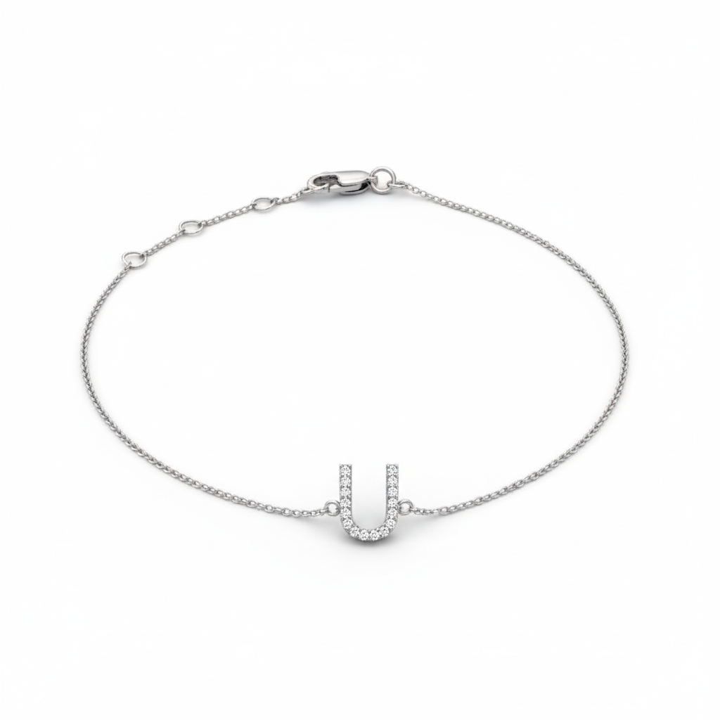 Mini Block Initial Diamond Bracelet Gold