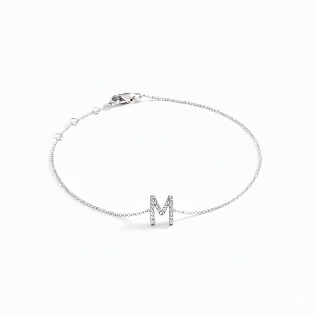 Mini Block Initial Diamond Bracelet Gold