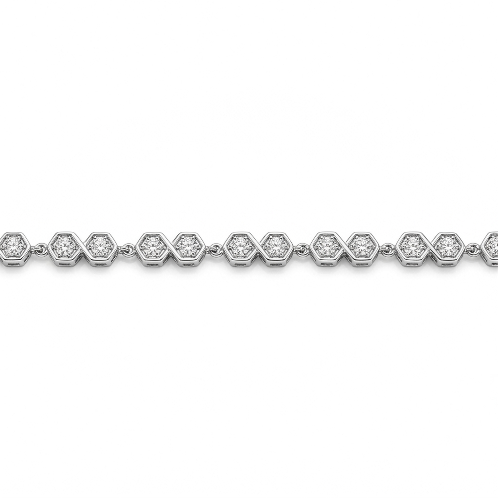 Natural White Zircon Silver Halo Bezel Infinity Bracelet 7 Inch