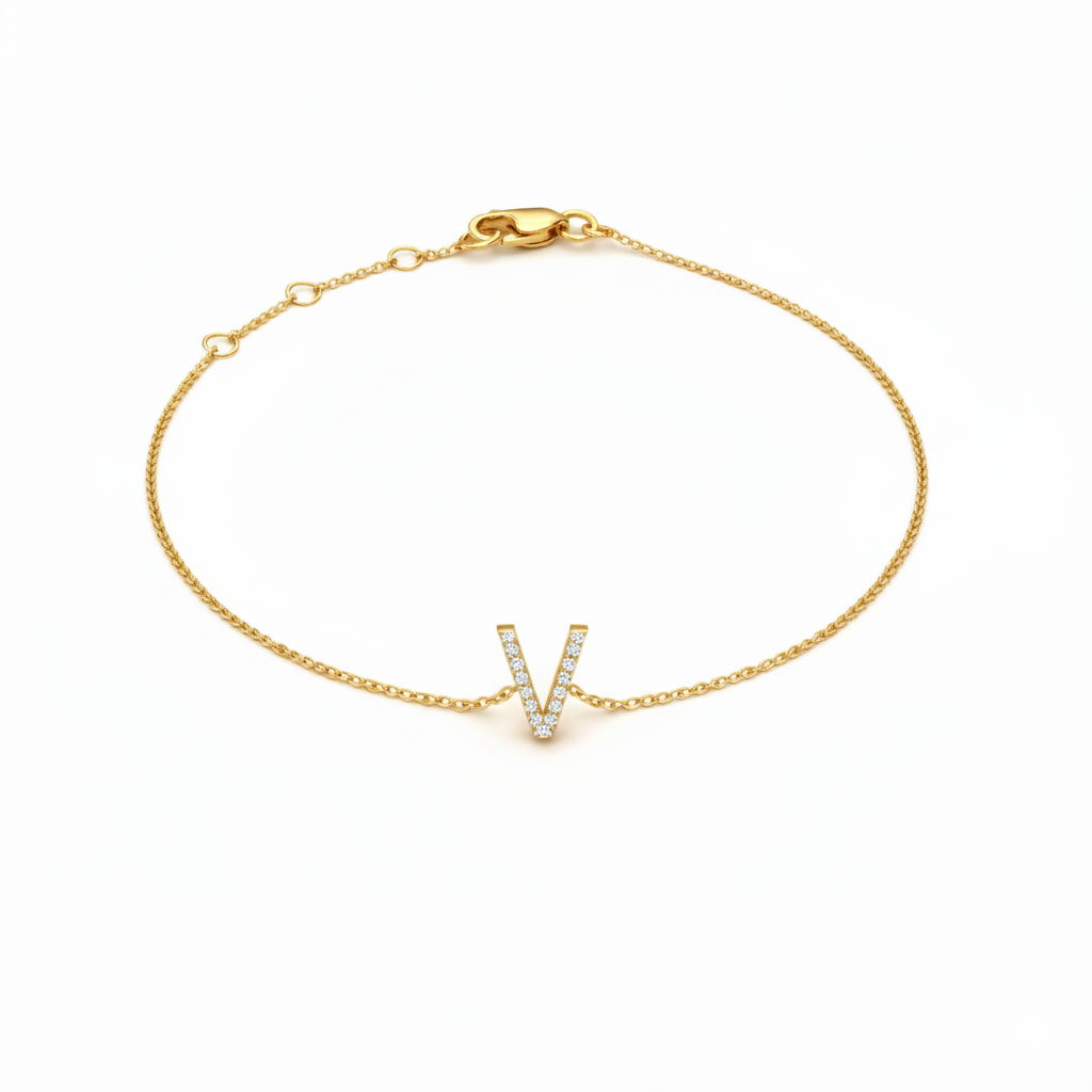 Mini Block Initial Diamond Bracelet Gold