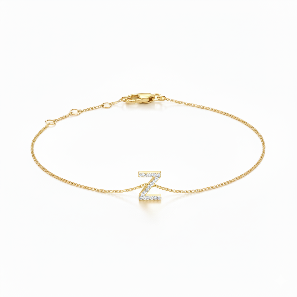 Mini Block Initial Diamond Bracelet Gold