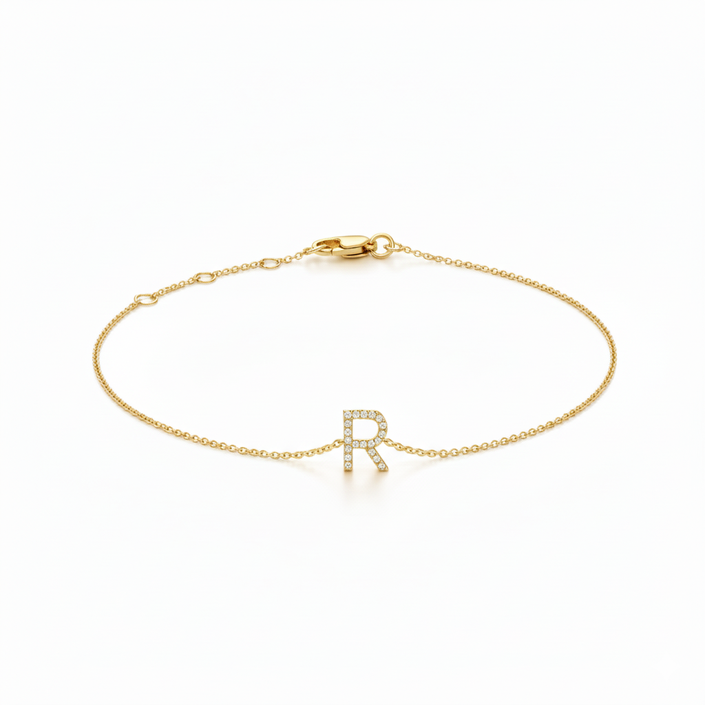 Mini Block Initial Diamond Bracelet Gold