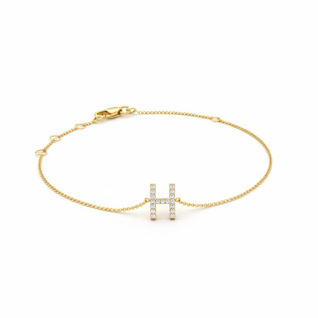 Mini Block Initial Diamond Bracelet Gold