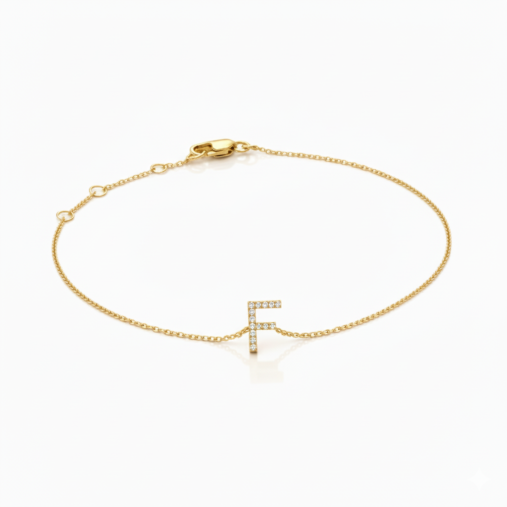 Mini Block Initial Diamond Bracelet Gold
