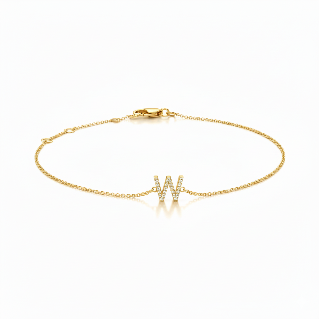Mini Block Initial Diamond Bracelet Gold