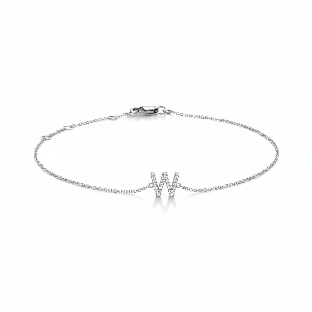 Mini Block Initial Diamond Bracelet Gold