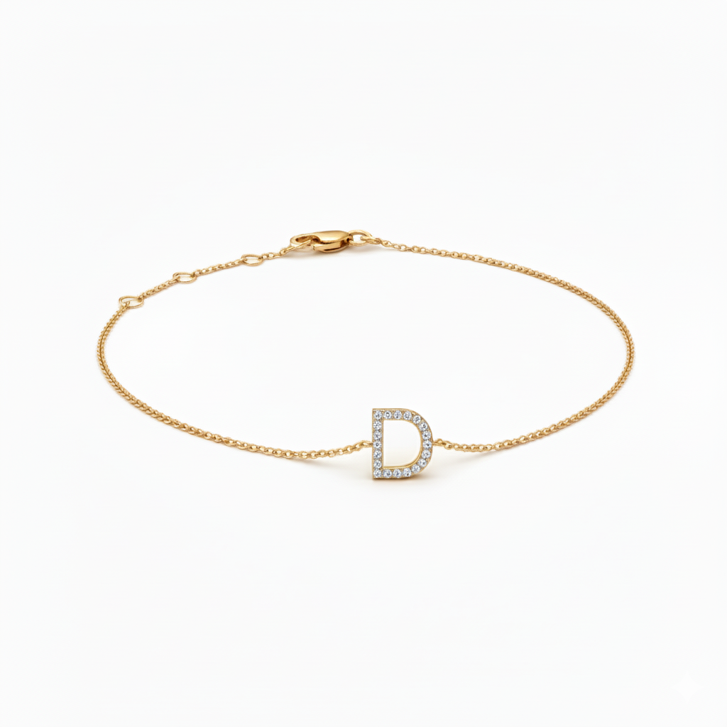 Mini Block Initial Diamond Bracelet Gold
