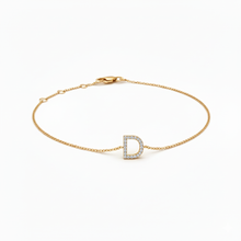 Load image into Gallery viewer, Mini Block Initial Diamond Bracelet Gold