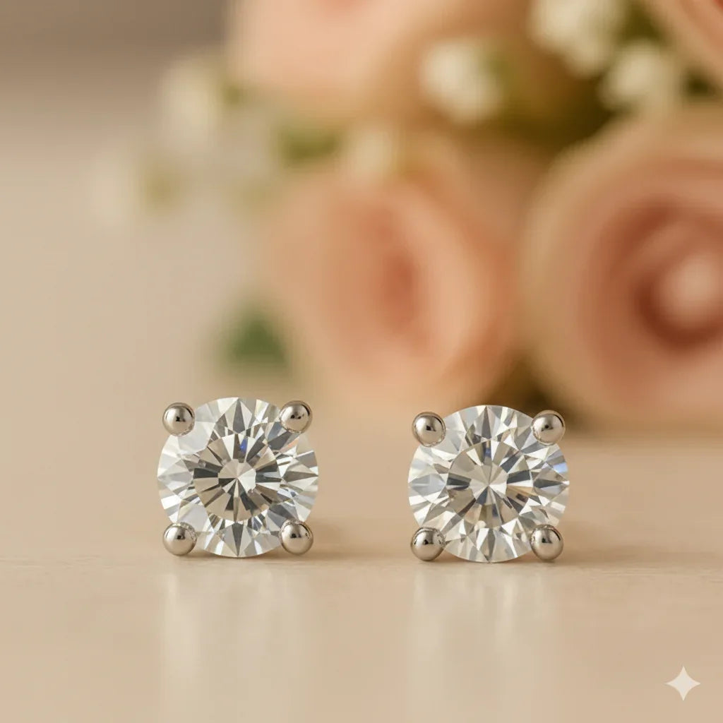 IGI Certified Round Lab Grown Diamond Solitaire Stud Earrings White Gold - Fine Diamond