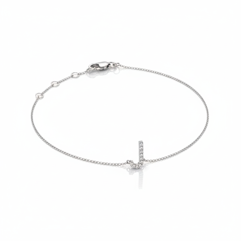 Mini Block Initial Diamond Bracelet Gold